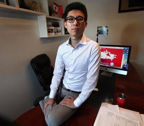 PHIL HOSSACK / WINNIPEG FREE PRESS  -  Fisher Wang owns IDO Media, a marketing company that caters to the Chinese community in Winnipeg (and Calgary). His firm has been doubling in size since he opened three years ago. Story is about a MB-Chinese business New Years gala this weekend, to better connect the Chinese and mainstream business communities, that Wang is organizing. Martin Cash story.  - February 2, 2017
