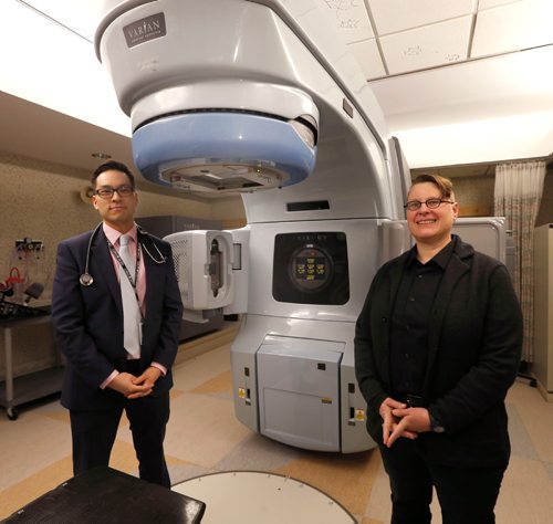 WAYNE GLOWACKI / WINNIPEG FREE PRESS 

Saturday Special. Manitoba cancer patient, Lisa Babey with Dr. Julian Kim, Radiation Oncologist by the linear accelerator for radiation therapy. This was a stop on the Day in the Life of a Cancer Patient tour at CancerCare Manitoba.  This was on the media tour Friday at CancerCare Manitoba for World for Cancer Day on Feb.4. Randy Turner story   Feb. 3  2017