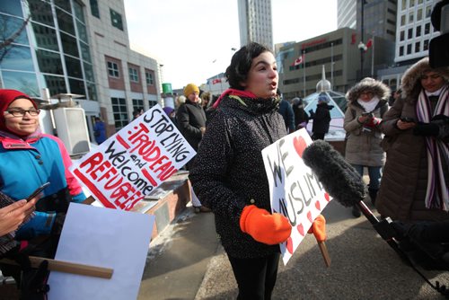 RUTH BONNEVILLE / WINNIPEG FREE PRESS

Young tweens, Leen (11yrs, black jacket) and her friend isra (12yrs red hat) hold signs and speak out at ralliy at 201 Portage  to call on Mayor Brian Bowman to make Winnipeg a sanctuary city for undocumented migrants Friday. No last names.  

Feb 03,, 2017
