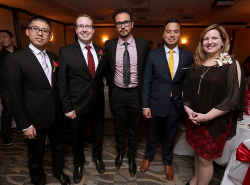 JASON HALSTEAD / WINNIPEG FREE PRESS

L-R: Fisher Wong (CEO of IDO Media and event host), Glen Buhler (Todays Executive Network), Arturo Orellana (CEO of Culture Card), Valen Vergara (co-founder of Culture Card) and Sarah Guillemard (MLA for Fort Richmond) at the inaugural Manitoba Chinese Business Gala at Canad Inns Fort Garry on Feb. 4, 2017. (See Social Page)