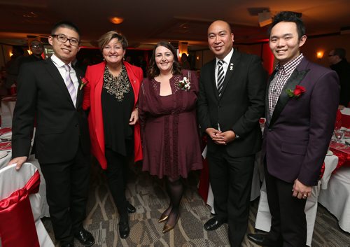 JASON HALSTEAD / WINNIPEG FREE PRESS

L-R: Fisher Wong (CEO of IDO Media and event host), Janice Lukes (city councillor for South Winnipeg/St. Norbert), Carrie Glowacki (IDO Media), Jon Reyes (MLA for St. Norbert) and Paul Ong (educator and singer who competed on Canadas Got Talent) at the inaugural Manitoba Chinese Business Gala at Canad Inns Fort Garry on Feb. 4, 2017. (See Social Page)