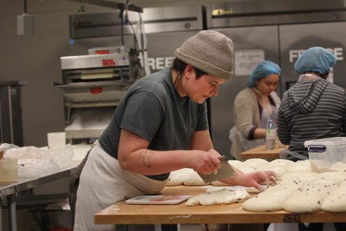 RUTH BONNEVILLE / WINNIPEG FREE PRESS

49.8 Intersection:
Cora Weins, baker and part owner with Jess Hill (not in photos) of Eadha Bread, makes bread in commercial kitchen at Knox United Church.
What: This is for an Intersection piece on Eadha Bread, Winnipeg's  bread share which Cora started in Dec 2016. Cora specializes in sourdough bread - she bakes about a dozen diff. types - and started selling it at farmers' markets around town, last summer.

See Dave's story.  

Feb 02,, 2017
