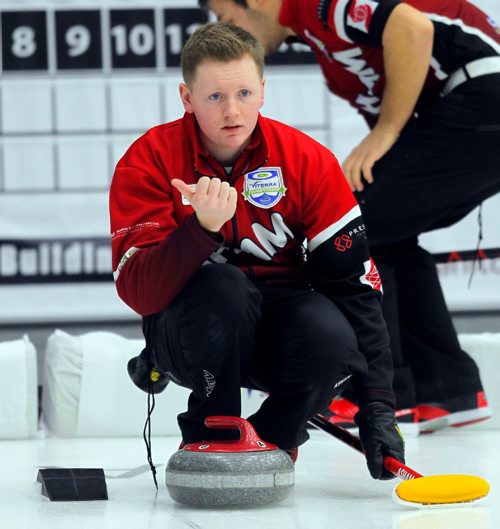 BORIS MINKEVICH / WINNIPEG FREE PRESS
Braden Calvert in practice today. CurlManitoba is hosting the 2017 Viterra Championship February 8-12 at Stride Place in Portage la Prairie, MB. The top 32 Mens teams in Manitoba will compete for an opportunity to represent Manitoba at the 2017 Tim Hortons Brier in St. Johns, NL March 4-12, 2017. JASON BELL STORY. Feb. 7, 2017