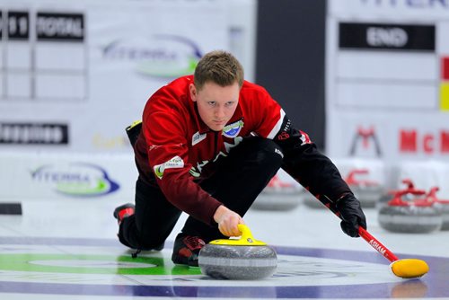 BORIS MINKEVICH / WINNIPEG FREE PRESS
Braden Calvert in practice today. CurlManitoba is hosting the 2017 Viterra Championship February 8-12 at Stride Place in Portage la Prairie, MB. The top 32 Mens teams in Manitoba will compete for an opportunity to represent Manitoba at the 2017 Tim Hortons Brier in St. Johns, NL March 4-12, 2017. JASON BELL STORY. Feb. 7, 2017