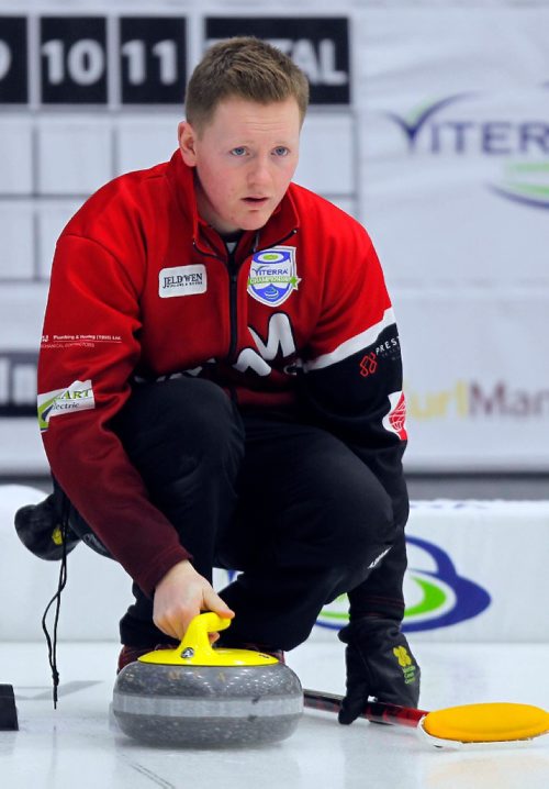 BORIS MINKEVICH / WINNIPEG FREE PRESS
Braden Calvert in practice today. CurlManitoba is hosting the 2017 Viterra Championship February 8-12 at Stride Place in Portage la Prairie, MB. The top 32 Mens teams in Manitoba will compete for an opportunity to represent Manitoba at the 2017 Tim Hortons Brier in St. Johns, NL March 4-12, 2017. JASON BELL STORY. Feb. 7, 2017