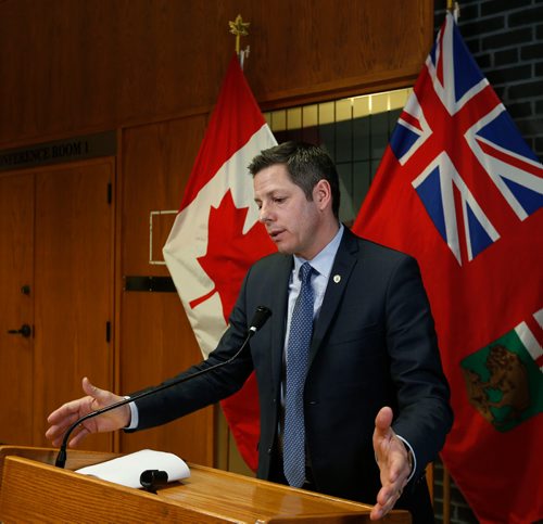 WAYNE GLOWACKI / WINNIPEG FREE PRESS 

Mayor Brian Bowman at a news conference at City Hall Tuesday says he is seriously considering the unanimous recommendation from the police board members that North Kildonan Coun. Jeff Browaty be removed from his job as chairman of the Board.  Aldo Santin story Feb. 7  2017