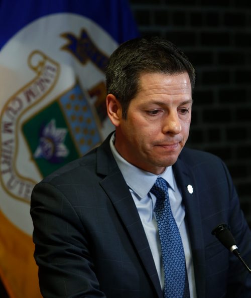 WAYNE GLOWACKI / WINNIPEG FREE PRESS 

Mayor Brian Bowman at a news conference at City Hall Tuesday says he is seriously considering the unanimous recommendation from the police board members that North Kildonan Coun. Jeff Browaty be removed from his job as chairman of the Board.  Aldo Santin story Feb. 7  2017