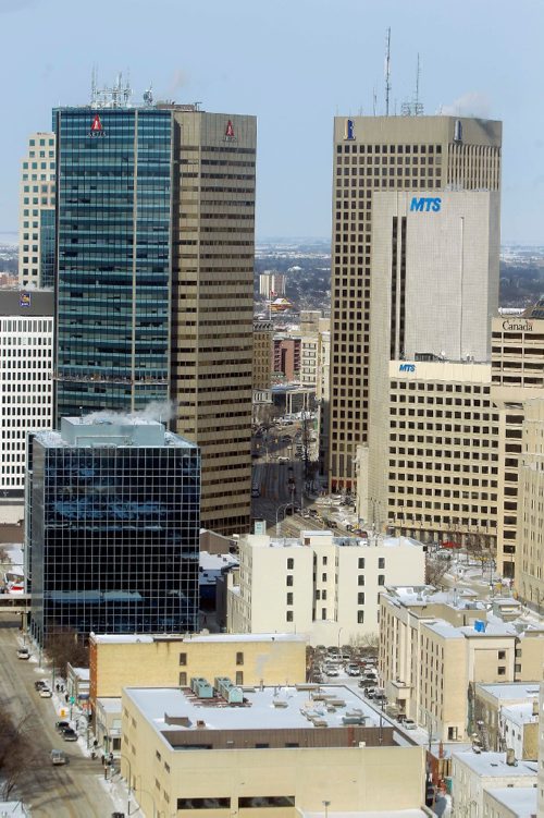 BORIS MINKEVICH / WINNIPEG FREE PRESS
Photos of the city taken from the Prairie 360 restaurant, formerly known as Revolving Restaurant (Fort Garry Place/Garry Street). View towards Portage and Main. Richardson building. The 201 Portage building. Trizec - Commodity Exchange - Artis Tower. Feb. 8, 2017