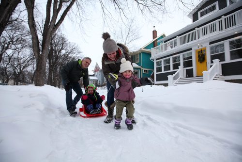 RUTH BONNEVILLE / WINNIPEG FREE PRESS

49.8 - urban living -  family living in the Corydon Ave. area.
Jason Sorby, his wife Jenn and daughters Olive (6yrs) and Ellie (2yrs) play and walk outside their home near Corydon Ave.  
See Kelly Taylor story.  

  Feb 07,, 2017
