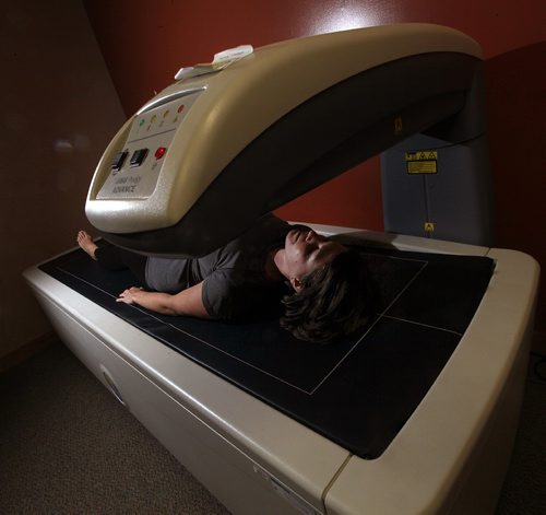 PHIL HOSSACK / WINNIPEG FREE PRESS  -  Jill Wison lies on the business side of a DXA body scanner at the Richardson Centre for Functional Foods and Nutraceuticals, See Jill Wilson's story re: research program. - February 8, 2017