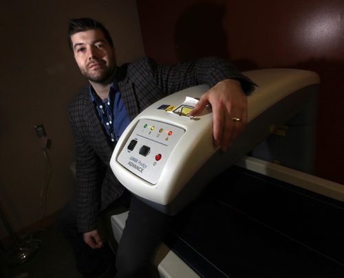 PHIL HOSSACK / WINNIPEG FREE PRESS  -  Dylan.MacKay poses beside a DXA body scanner at the Richardson Centre for Functional Foods and Nutraceuticals, See Jill Wilson's story re: research program. - February 8, 2017