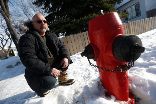 JOHN WOODS / WINNIPEG FREE PRESS
Ian Stewart, a resident of Lansdowne Avenue is photographed with hydrant Monday, February 13, 2017. Stewart is upset that fire hydrants on his Lansdowne Avenue block did not work on Friday when fire fighters tried to use them to extinguish a house fire

