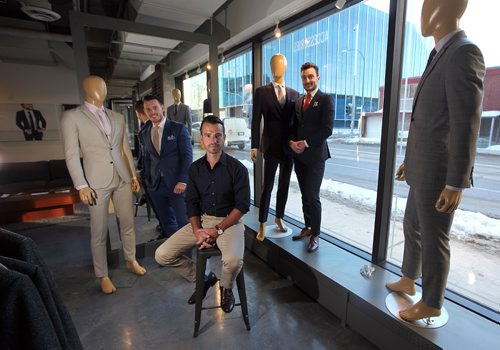 PHIL HOSSACK / WINNIPEG FREE PRESS  -  EPH Apparel, owners Left to right Andrew Parkes, Maciek Hunek and Alex Ethans pose in their  new storefront on Smith at St Mary ave. See Martin Cash story.  - February 14, 2017
