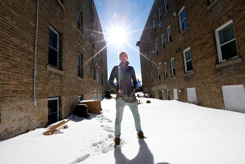 WAYNE GLOWACKI / WINNIPEG FREE PRESS

Nicolas Geddert in the courtyard of his building at right at 821 St. Paul Avenue where some residents are hoping to get a composting project up and running for people in the twin condo buildings at 819 and 821 St. Paul St. Ave. Carol Sanders Story. Feb. 15  2017