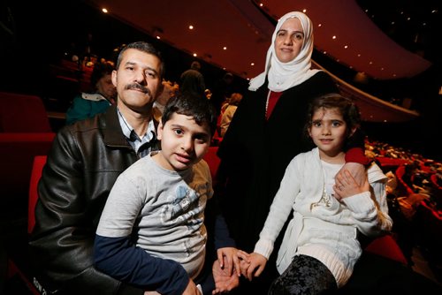 JOHN WOODS / WINNIPEG FREE PRESS
Fahed Alhalabi and Hauda Alkwalti with their children Abdul Razzak and Janaa, who recently immigrated from Syria, were among 600 newcomers who were invited to attend the Winnipeg Symphony Orchestra's Once Upon A Dance concert Sunday, January 19, 2017.