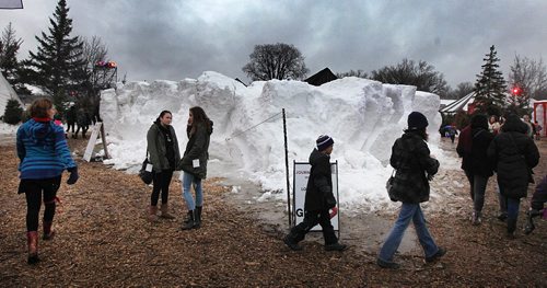 PHIL HOSSACK / WINNIPEG FREE PRESS  -  Once a proud "snow goose" built to grace the main entrance to the Festival du Voyageur now sits as a soggy pile after warm temperatures and rain destroyed the impressive snow sculpture. See pic taken last THursday the 16th. - February 20, 2017