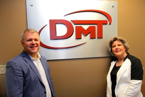 BORIS MINKEVICH / WINNIPEG FREE PRESS
DMT Technologies, at 500 One Research Road (U of M Smartpark). From left: Glen and Sharon Demetrioff pose for a photo in front of the logo of DMT. For Manitoba 150, business innovators, a look at innovations/milestones past, present and future. DMT supplies the global automotive industry with online sales, lead generation and media websites. February 24, 2017