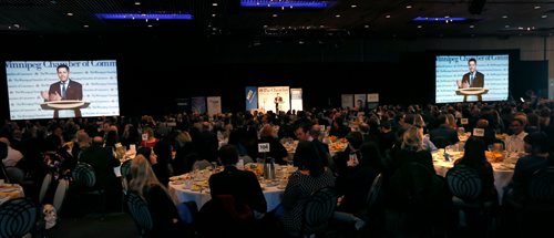 WAYNE GLOWACKI / WINNIPEG FREE PRESS

In centre, Mayor Brian Bowman presents his annual State of the City Address to the Winnipeg Chamber of Commerce at a luncheon Friday in the RBC Convention Centre. Dan Lett/ Aldo Santin stories  Feb. 24   2017