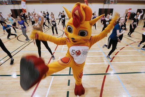JOHN WOODS / WINNIPEG FREE PRESS
Niibin, the 2017 Canada Summer Games mascot, performs with hopeful volunteer performers try out for the nationally televised opening and closing ceremonies at the 2017 Canada Games Ceremonies performer auditions at the University of Manitoba Sunday, February 26, 2017.