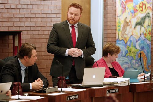 JOHN WOODS / WINNIPEG FREE PRESS
Chris Broughton, vice chair of the Winnipeg School board, speaks at a Winnipeg School Division draft budget public forum  Monday, February 27, 2017.