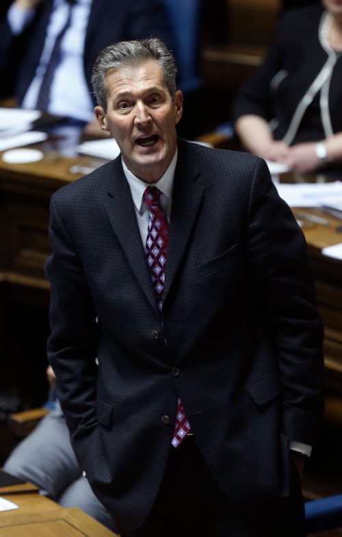 WAYNE GLOWACKI / WINNIPEG FREE PRESS

Premier Brian Pallister in question period Wednesday in the Manitoba Legislature.   Nick Martin/ Larry Kusch Story    March 1   2017