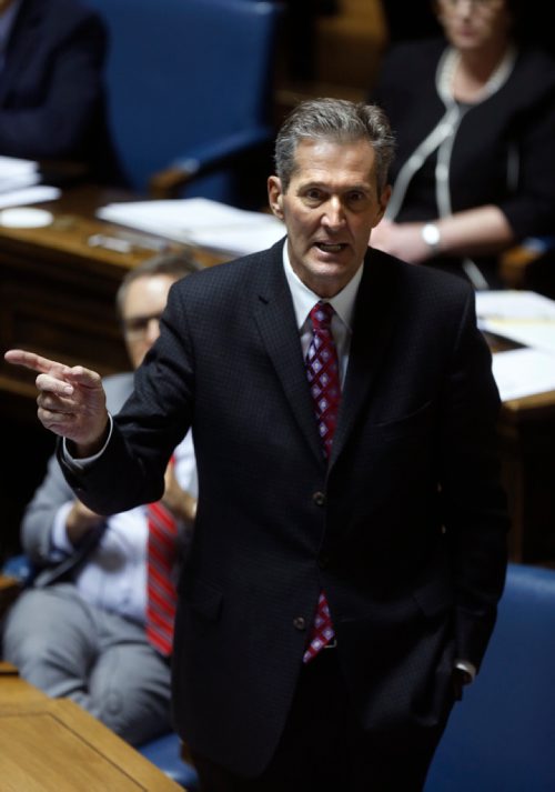 WAYNE GLOWACKI / WINNIPEG FREE PRESS

Premier Brian Pallister in question period Wednesday in the Manitoba Legislature.   Nick Martin/ Larry Kusch Story    March 1   2017