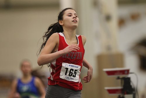 RUTH BONNEVILLE / WINNIPEG FREE PRESS

Chelsey Lexis from Kelvin finishes  1st in her 400M heat at the Boeing Indoor Classic at the U of M Friday.  

  March 03, 2017