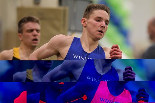 RUTH BONNEVILLE / WINNIPEG FREE PRESS

Jack Taylor of Winnipeg sprints across the finish line after coming in 1st in his 400M heat at the Boeing Indoor Classic at the U of M Friday.  

  March 03, 2017