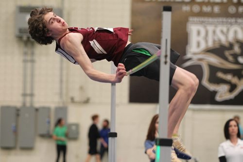 RUTH BONNEVILLE / WINNIPEG FREE PRESS

William Mansbridge - Goldie makes his way over the bar while competing in high jump at the Boeing track meet at U of M  Max Bell Saturday.  Mansbridge - Goldie came first in his division and set a personal best.  


  March 04, 2017