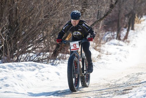 MIKE DEAL / WINNIPEG FREE PRESS
Gilles Paquette takes part in the 17th annual Ice Bike race held at FortWhyte Alive.
170305 - Sunday, March 05, 2017.