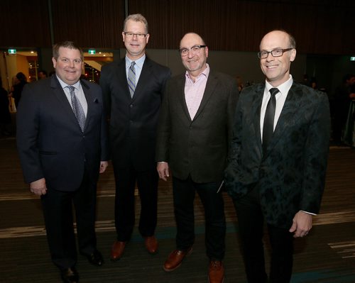 JASON HALSTEAD / WINNIPEG FREE PRESS

Jonathon Lyon (HSC Foundation president and CEO), Paul Wiebe (HSC director of research administration, Dr. Eric Jacobsohn and Derek Cumming (Filmore Riley) on March 4, 2017 at the Health Sciences Centre Savour Canada Wine and Food Experience at the RBC Convention Centre Winnipeg. (See Social Page)