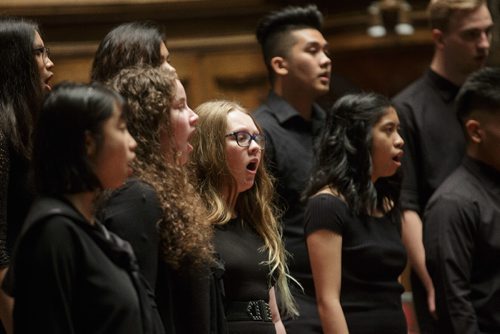 MIKE DEAL / WINNIPEG FREE PRESS
The West Kildonan Collegiate Choir performs in the Westminster United Church Monday afternoon during the 99th annual Winnipeg Music Festival which goes until March 19th.
170306 - Monday, March 06, 2017.