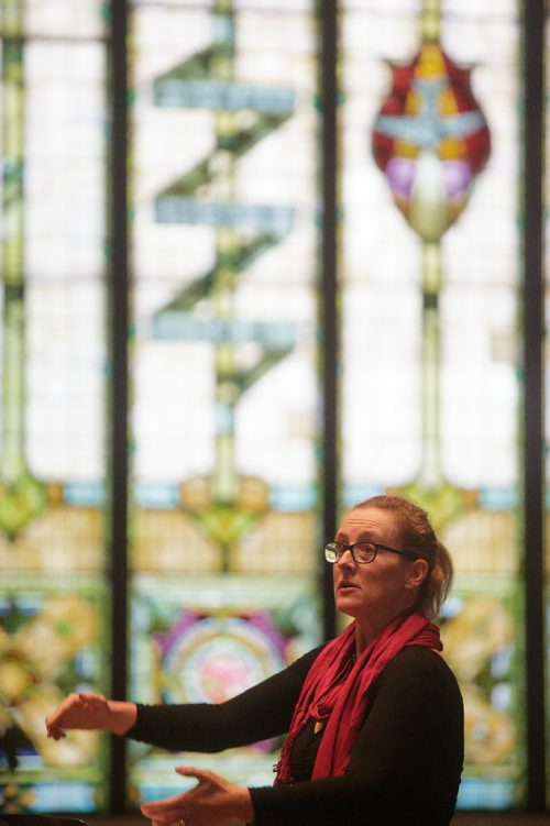 MIKE DEAL / WINNIPEG FREE PRESS
Alice Russell the conductor for the Westwood Collegiate Chamber Choir during a performance in the Westminster United Church Monday afternoon as part of the 99th annual Winnipeg Music Festival which goes until March 19th.
170306 - Monday, March 06, 2017.