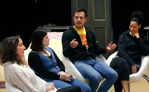 WAYNE GLOWACKI / WINNIPEG FREE PRESS

From left,  Rebecca Auerbach, Sarite Harris, Michael Torontow and Alana Hibbert  actors performing in Bittergirl: The Musical, a show at the RMTC about coming through a breakup . This interview photo was taken in the rehearsal hall in the RMTC. Randall King story  March 7    2017