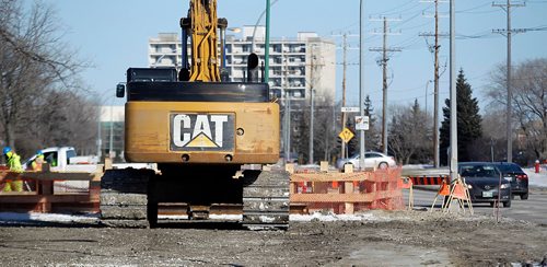 PHIL HOSSACK / WINNIPEG FREE PRESS  - Construction workers and equipment work along Taylor near Waverly in preliminary work for the Waverly underpass. See Kevin Rollason story re city deficit and possible cutbacks. -  March 3, 2017