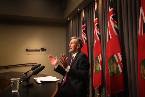 RUTH BONNEVILLE / WINNIPEG FREE PRESS

Premier Brian Pallister address the media about asylum seekers coming across the Canada/US border after question period at the Manitoba Legislative Building today.    

  March 09, 2017