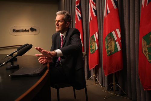 RUTH BONNEVILLE / WINNIPEG FREE PRESS

Premier Brian Pallister address the media about asylum seekers coming across the Canada/US border after question period at the Manitoba Legislative Building today.    

  March 09, 2017