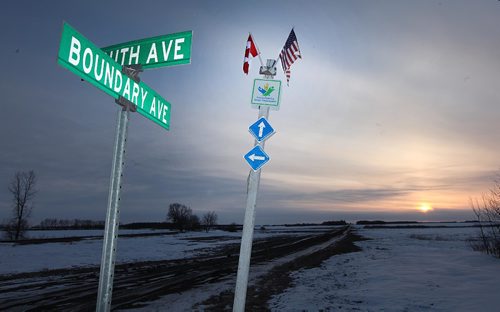 PHIL HOSSACK / WINNIPEG FREE PRESS  - Boundary and South Avenues intersect on the SE corner of Emerson along the US/Canadian border and the Trans Canada Trail near here, many asylum seekers emerge from America and seek refuge in Canada. Randy Turner story. -  March 3, 2017