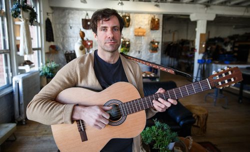 MIKE DEAL / WINNIPEG FREE PRESS
Grant Davidson, aka Slow Leaves, performs an Exchanges Sessions in the workspace of Commonwealth MFG, OldHat and Wilder on the 4th floor of 290 McDermot Ave.
170313 - Monday, March 13, 2017.