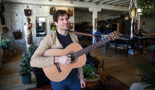 MIKE DEAL / WINNIPEG FREE PRESS
Grant Davidson, aka Slow Leaves, performs "How Do I Say," during an Exchanges Sessions in the workspace of Commonwealth MFG, OldHat and Wilder on the 4th floor of 290 McDermot Ave.
170313 - Monday, March 13, 2017.