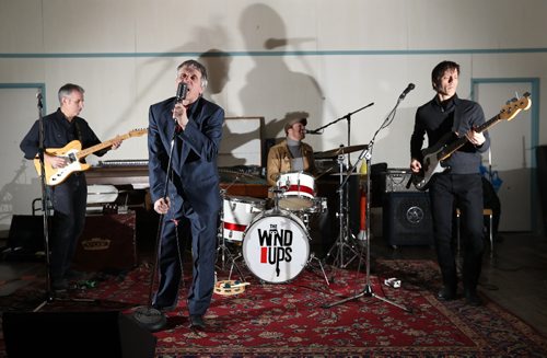 TREVOR HAGAN / WINNIPEG FREE PRESS
From left to right, Rob Pachol, guitar, Andy Morton, vocals, Jacques Dubois, drums, and Reg Ricard, bass, who make up The Wind-ups, rehearsing in the basement of the St.Norbert Catholic Church, Monday, March 13, 2017.