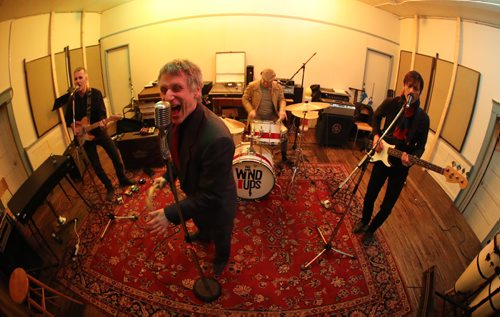 TREVOR HAGAN / WINNIPEG FREE PRESS
From left to right, Rob Pachol, guitar, Andy Morton, vocals, Jacques Dubois, drums, and Reg Ricard, bass, who make up The Wind-ups, rehearsing in the basement of the St.Norbert Catholic Church, Monday, March 13, 2017.