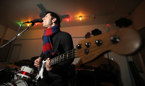 TREVOR HAGAN / WINNIPEG FREE PRESS
Reg Ricard, bass, in The Wind-ups, rehearsing in the basement of the St.Norbert Catholic Church, Monday, March 13, 2017.