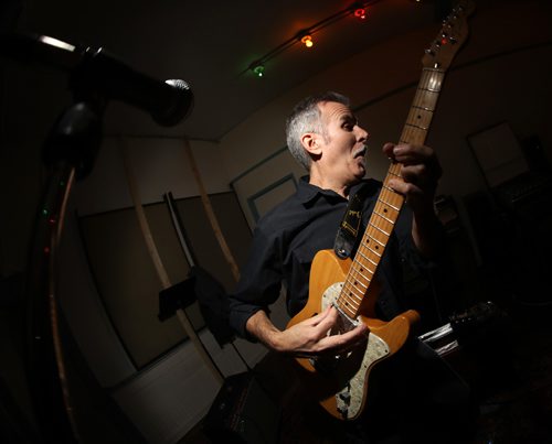 TREVOR HAGAN / WINNIPEG FREE PRESS
Rob Pachol, guitar player in The Wind-ups, rehearsing in the basement of the St.Norbert Catholic Church, Monday, March 13, 2017.