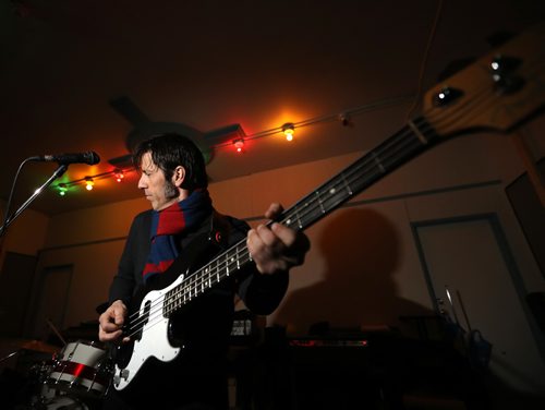 TREVOR HAGAN / WINNIPEG FREE PRESS
Reg Ricard, bass, player in The Wind-ups, rehearsing in the basement of the St.Norbert Catholic Church, Monday, March 13, 2017.