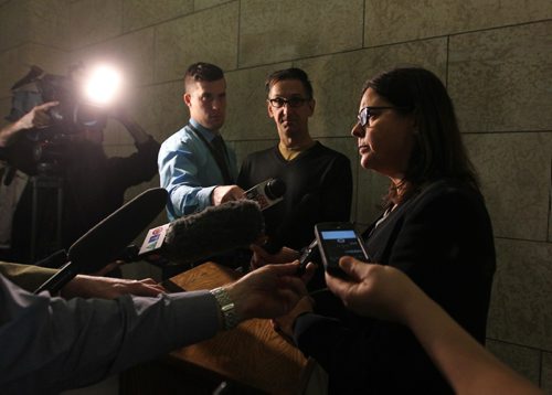 RUTH BONNEVILLE  / WINNIPEG FREE PRESS

Justice Minister Heather Stefanson talk to the media in the hallway of the Manitoba Legislative Building on the MPI drug survey after Question Period Wednesday. 

See Larry Kusch story.  

March 15, 2017