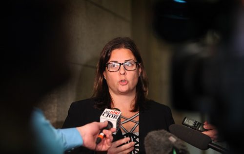 RUTH BONNEVILLE  / WINNIPEG FREE PRESS

Justice Minister Heather Stefanson talk to the media in the hallway of the Manitoba Legislative Building on the MPI drug survey after Question Period Wednesday. 

See Larry Kusch story.  

March 15, 2017