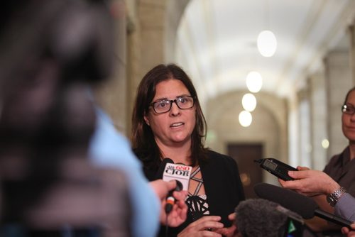 RUTH BONNEVILLE  / WINNIPEG FREE PRESS

Justice Minister Heather Stefanson talk to the media in the hallway of the Manitoba Legislative Building on the MPI drug survey after Question Period Wednesday. 

See Larry Kusch story.  

March 15, 2017