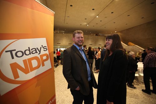 RUTH BONNEVILLE  / WINNIPEG FREE PRESS


Federal NDP mixer standup. 
Rebecca Blaikie and her brother  Daniel Blaikie, children of retired NDP politician, Bill Blaikie, chat together at the NDP Leadership Candidate Mixer held at the  Winnipeg Art Gallery Friday.  

March 17, 2017