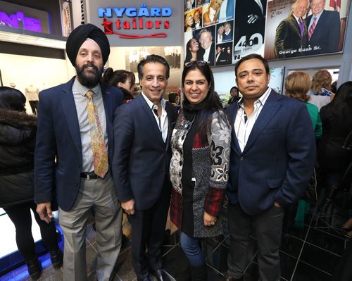 JASON HALSTEAD / WINNIPEG FREE PRESS

L-R: Satwant Ateliey (business development manager for IJC Clothing), Sajjad Hudda (Nygard, president of retail), Sonia Sharma (Matrix clothing) and Rakesh Kumar (Nygard country manager for Indonesia and Cambodia) at the Nygard fashion show on March 17, 2017 at the Nygard Fashion Park store on Kenaston Boulevard. More than 450 people attended the show which previewed new spring fashions and raised funds for CancerCare Manitoba to support breast cancer research. (see Social Page)